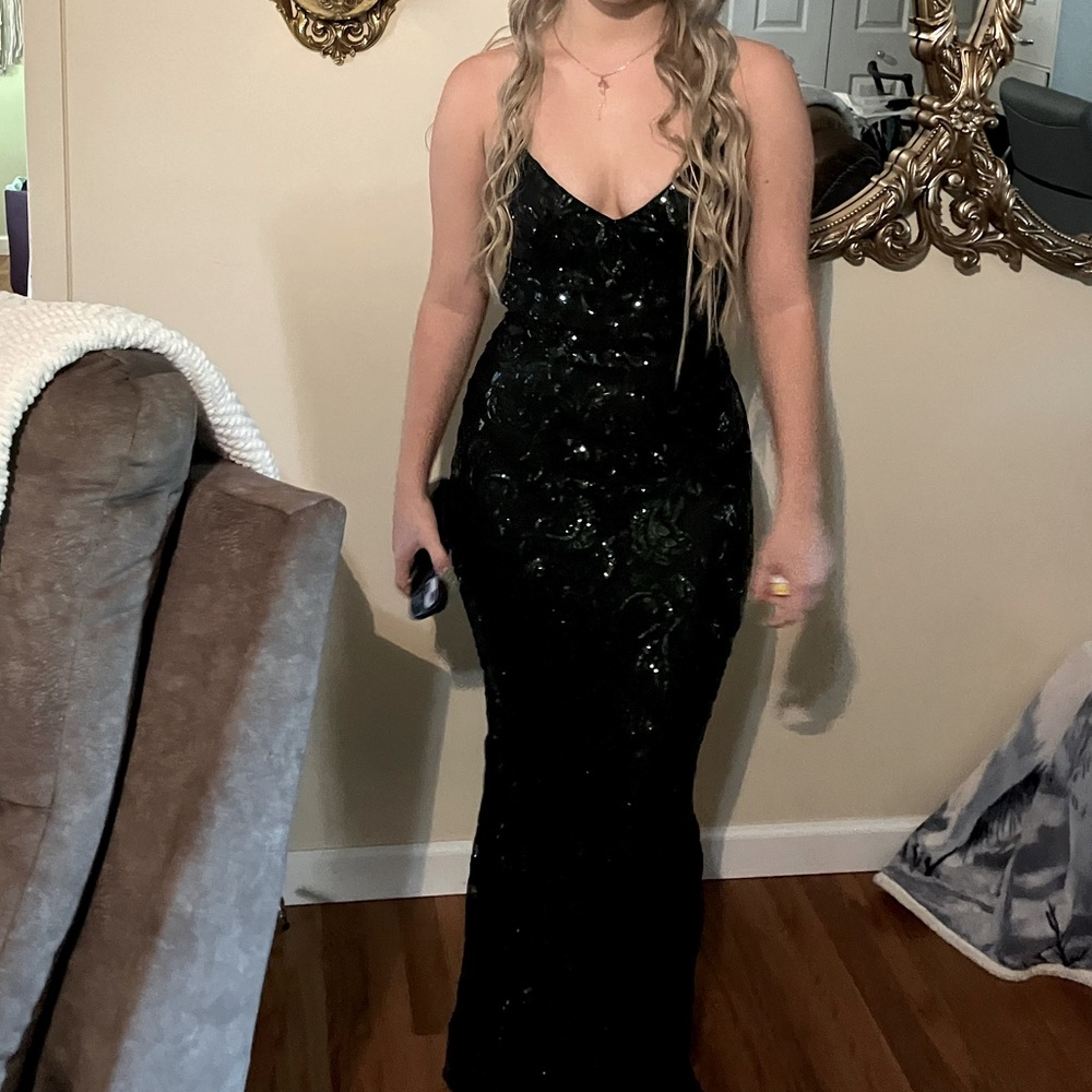Green backless prom dress